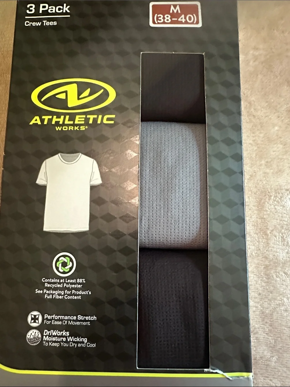 Athletic Works Ultra Lite Mesh Crew Tees - Black & Gray (3-Pack)
